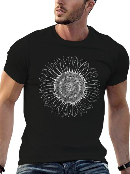 Camiseta Negra con Girasol Artístico