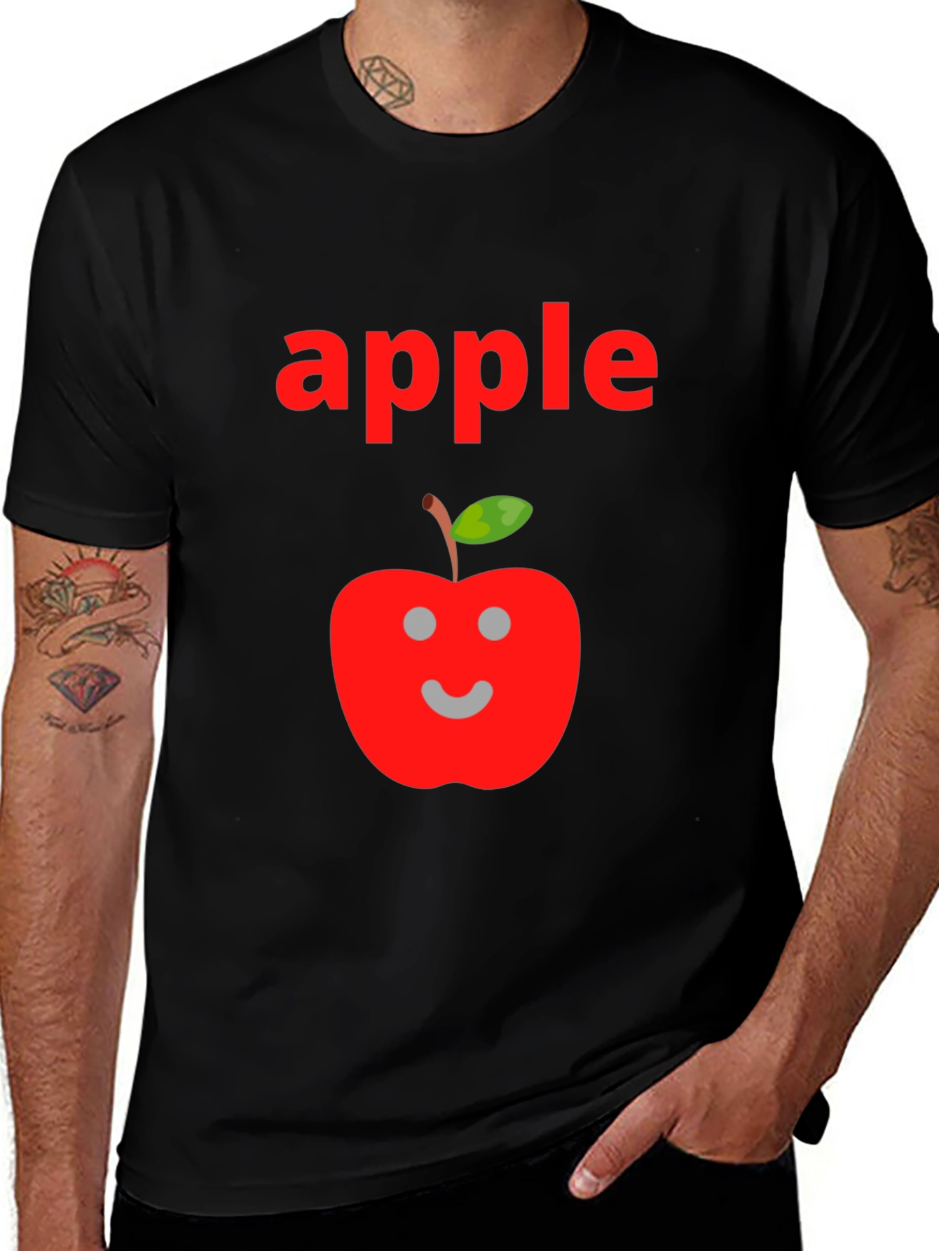 Camiseta Negra Hombre Diseño Manzana Sonriente