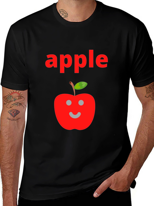 Camiseta Negra Hombre Diseño Manzana Sonriente