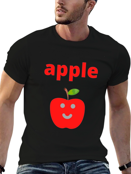 Camiseta Negra Hombre Diseño Manzana Sonriente