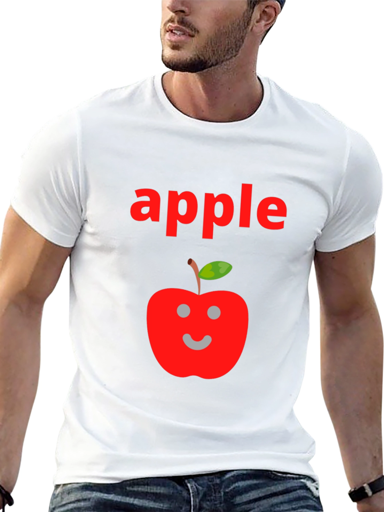 Camiseta Negra Hombre Diseño Manzana Sonriente