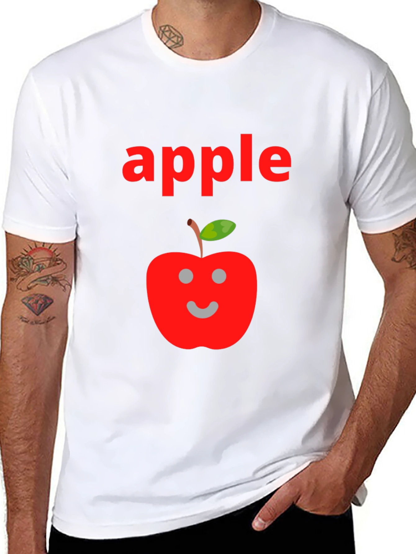 Camiseta Negra Hombre Diseño Manzana Sonriente
