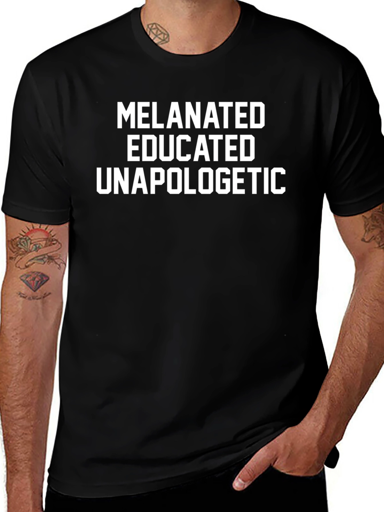 Camiseta Negra: Melanated Educated Unapologetic