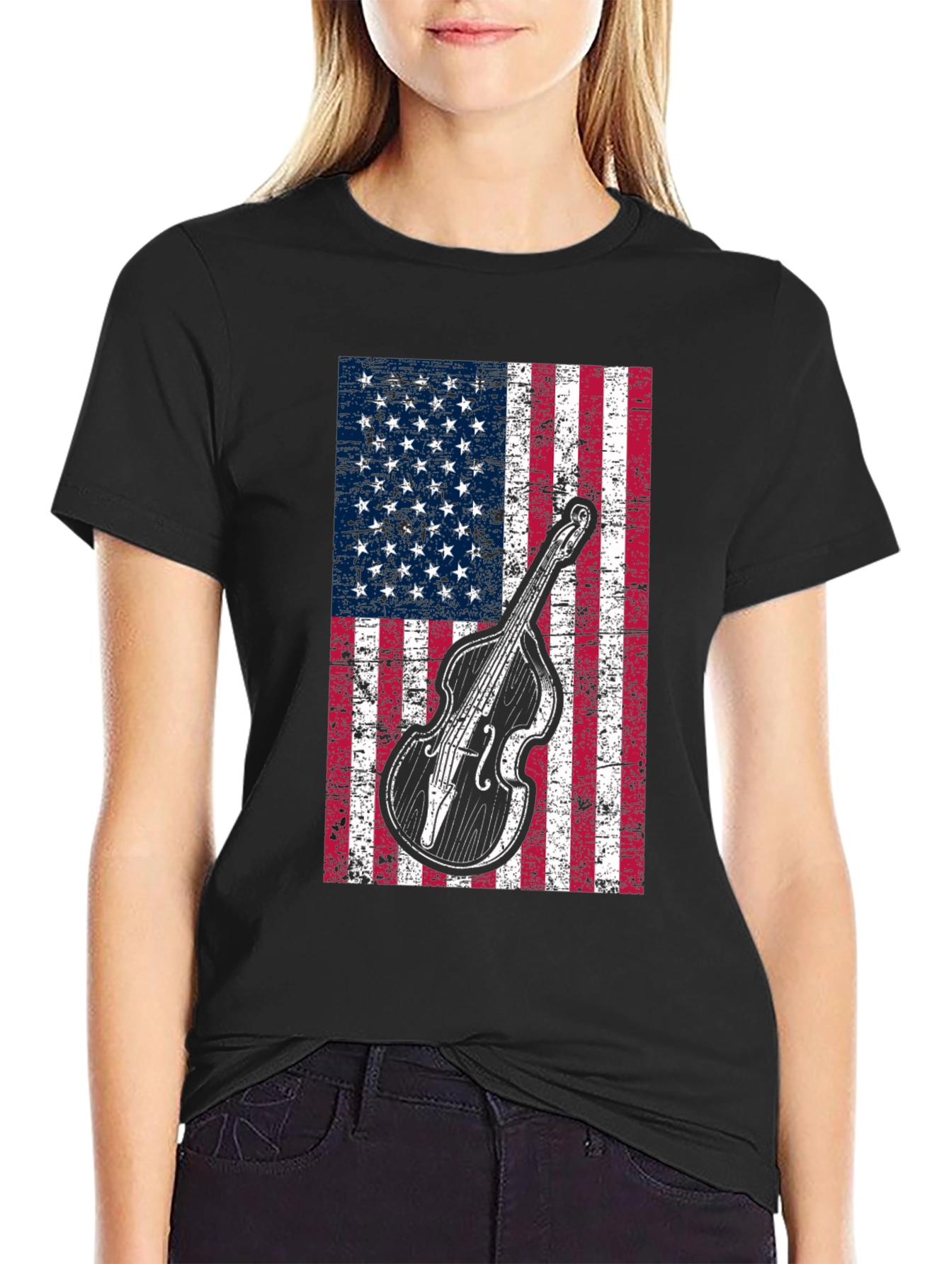 Camiseta Hombre Bandera Americana Contrabajo