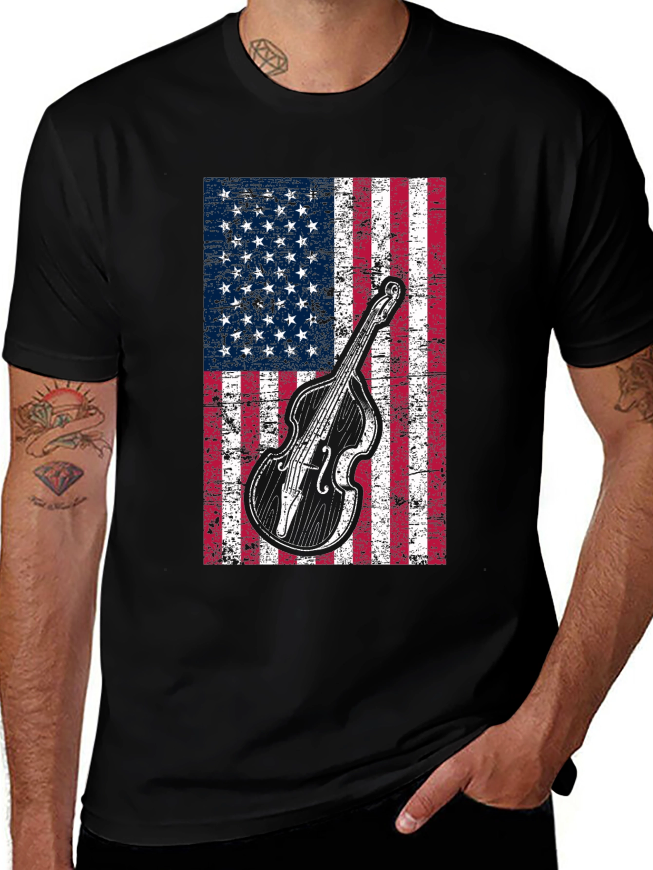 Camiseta Hombre Bandera Americana Contrabajo