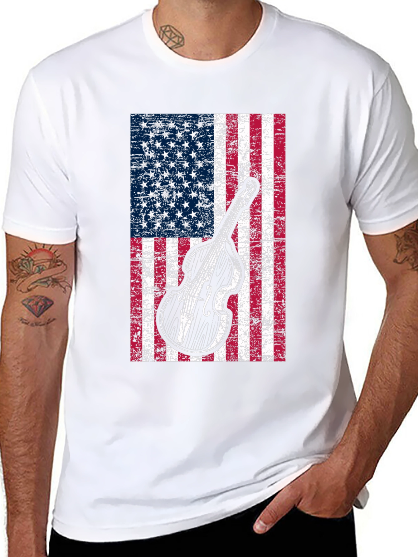 Camiseta Hombre Bandera Americana Contrabajo