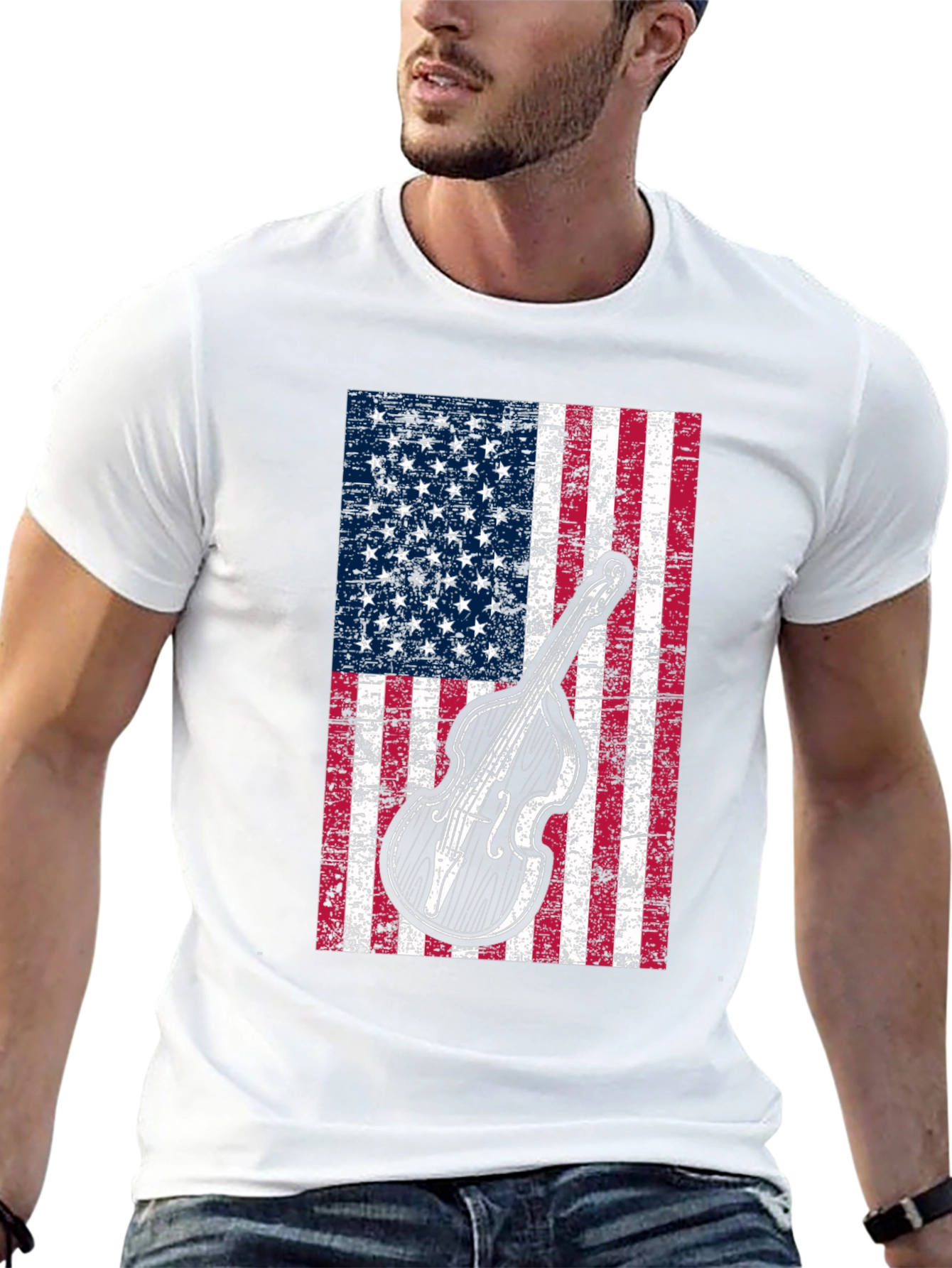 Camiseta Hombre Bandera Americana Contrabajo