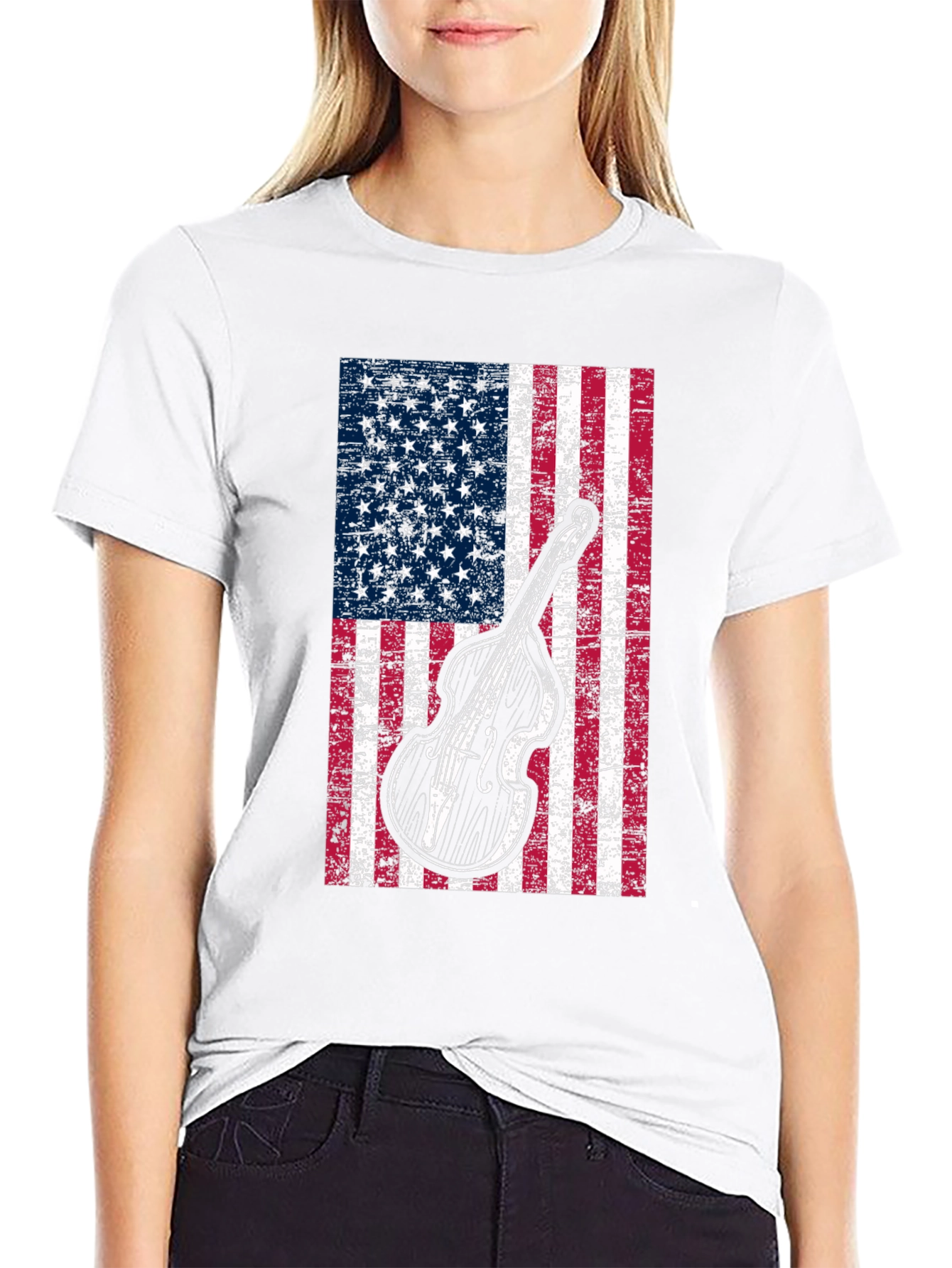 Camiseta Hombre Bandera Americana Contrabajo