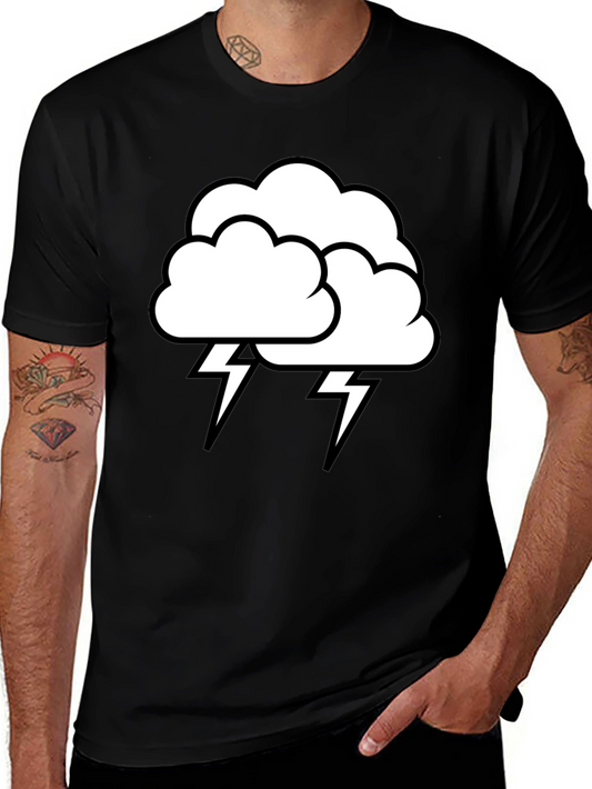 Camiseta Negra Nube Tormenta Rayos Algodón Hombre