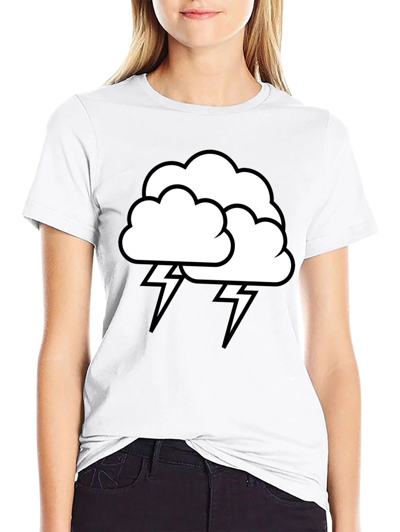 Camiseta Negra Nube Tormenta Rayos Algodón Hombre