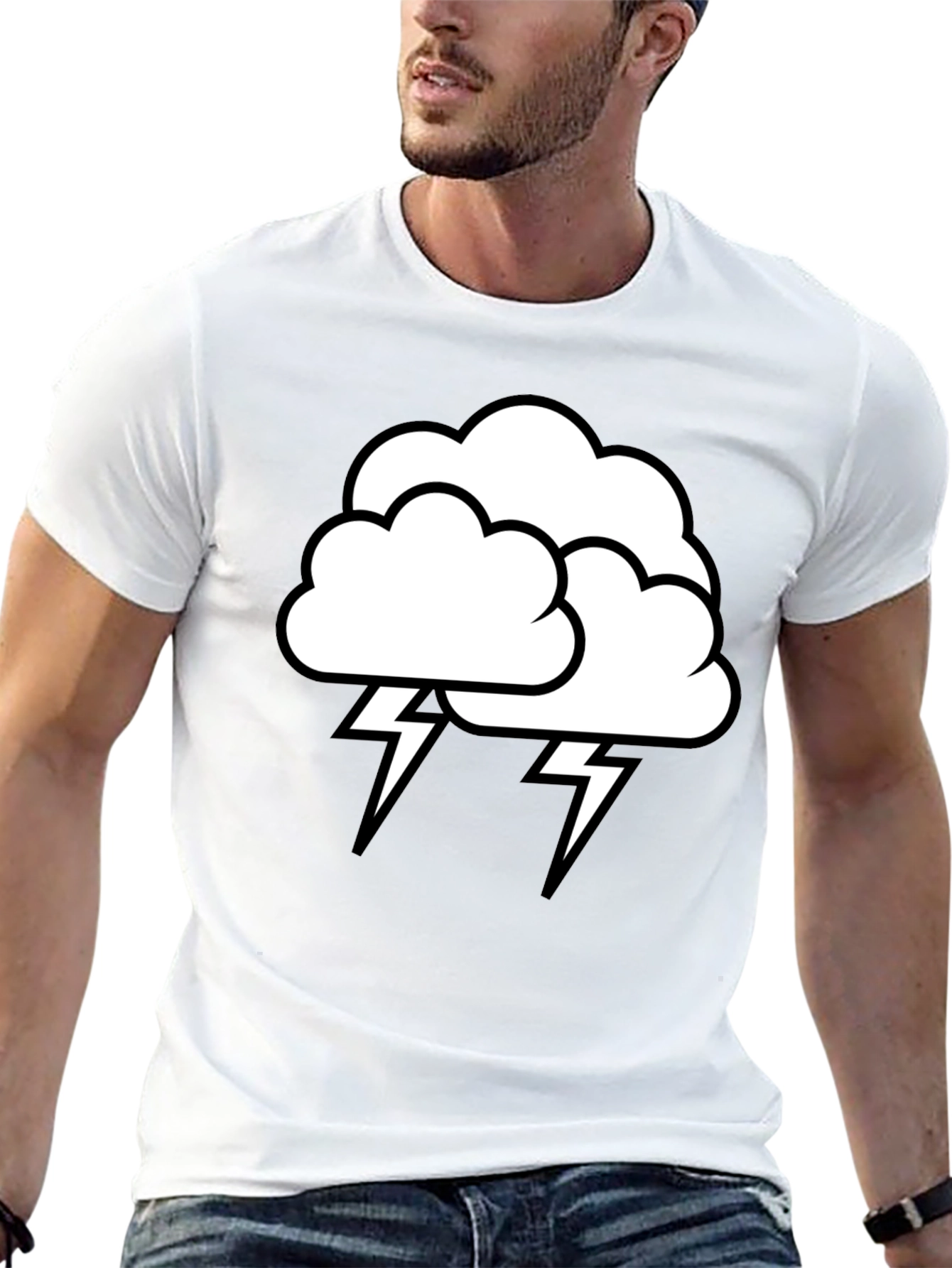 Camiseta Negra Nube Tormenta Rayos Algodón Hombre
