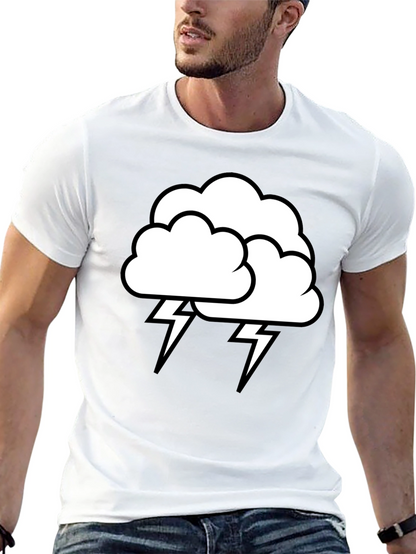 Camiseta Negra Nube Tormenta Rayos Algodón Hombre