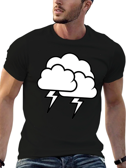 Camiseta Negra Nube Tormenta Rayos Algodón Hombre