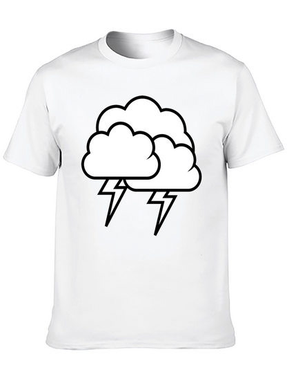 Camiseta Negra Nube Tormenta Rayos Algodón Hombre