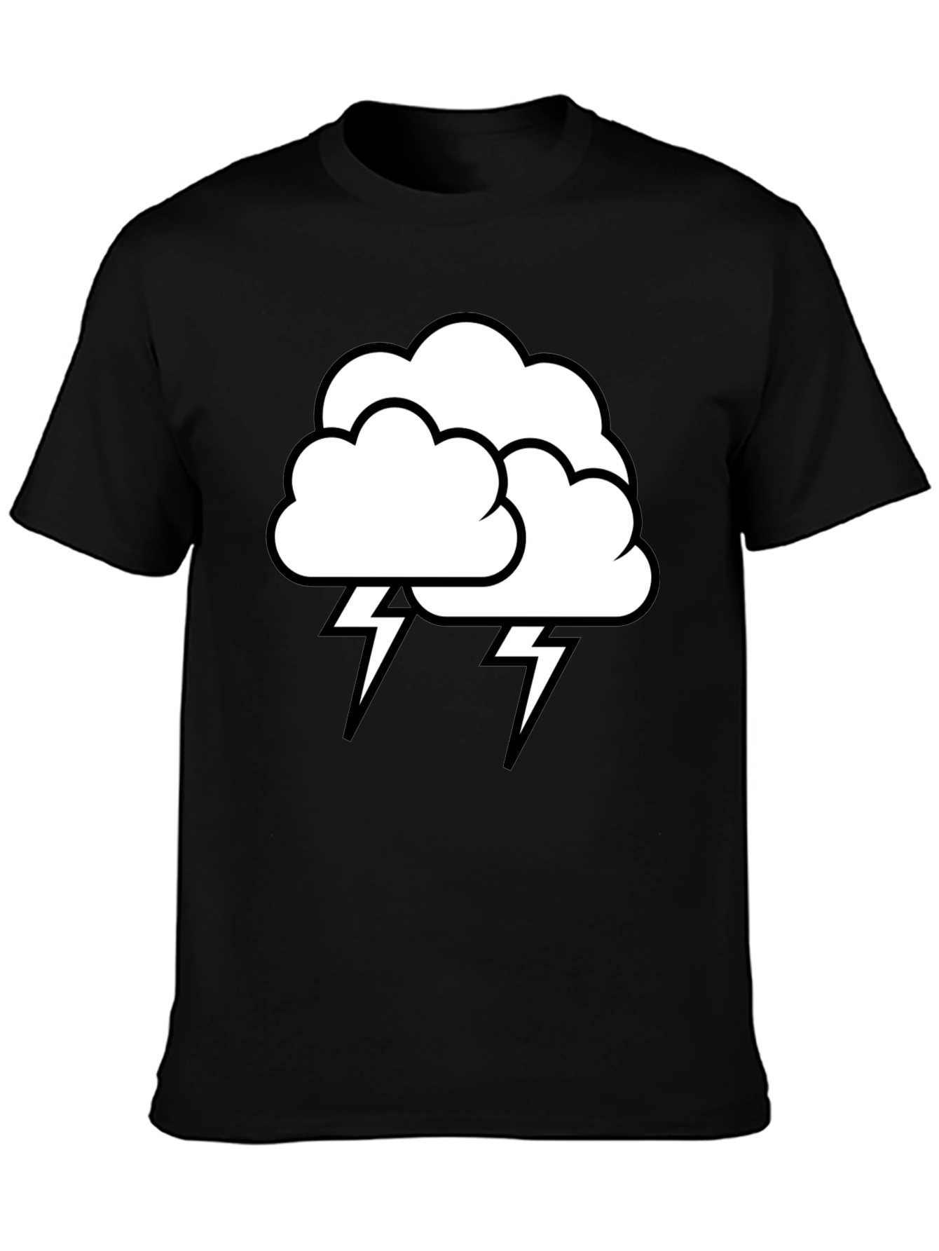 Camiseta Negra Nube Tormenta Rayos Algodón Hombre
