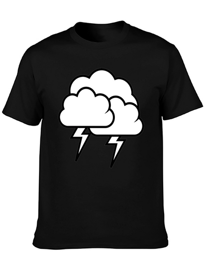 Camiseta Negra Nube Tormenta Rayos Algodón Hombre