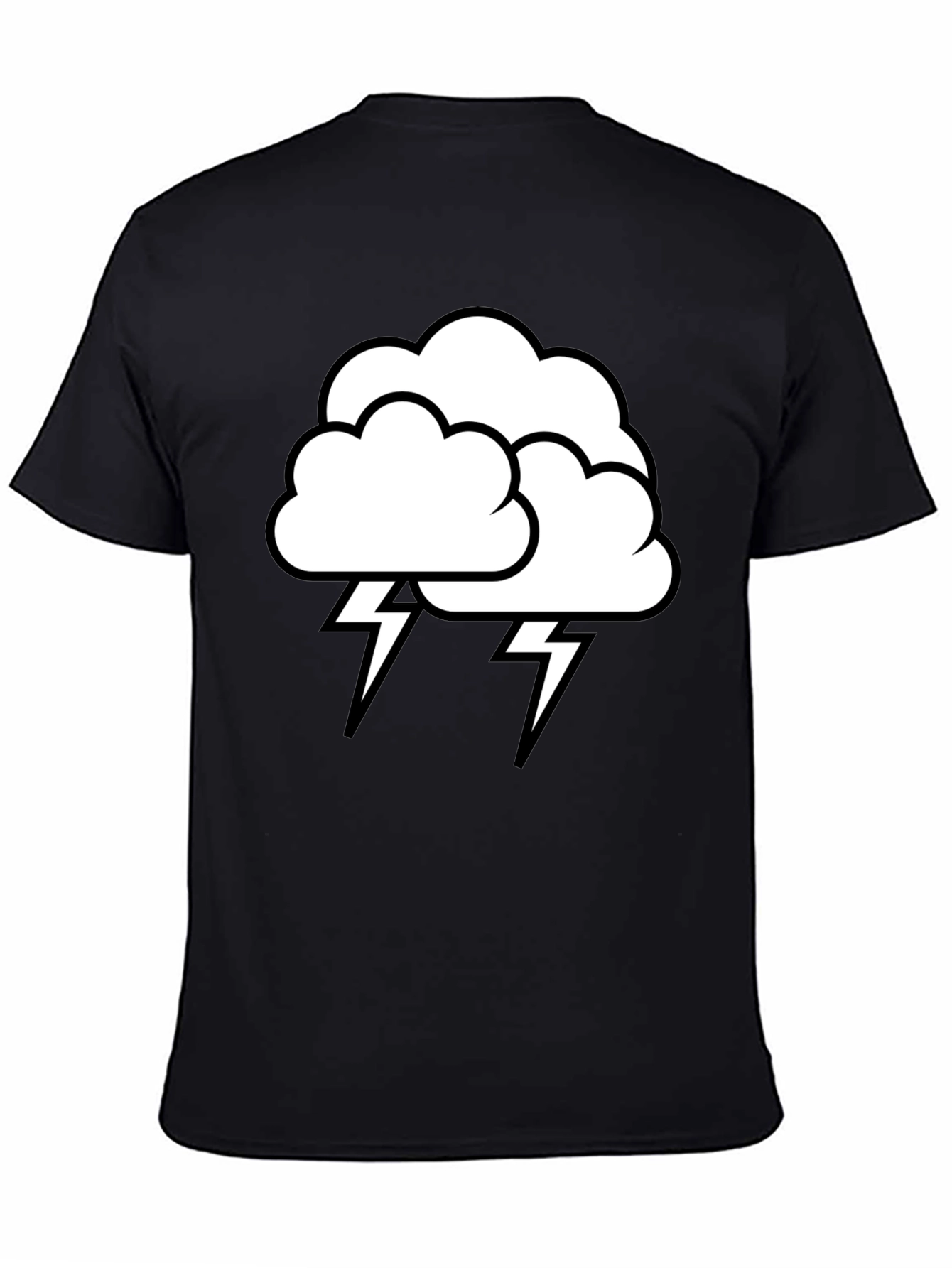 Camiseta Negra Nube Tormenta Rayos Algodón Hombre