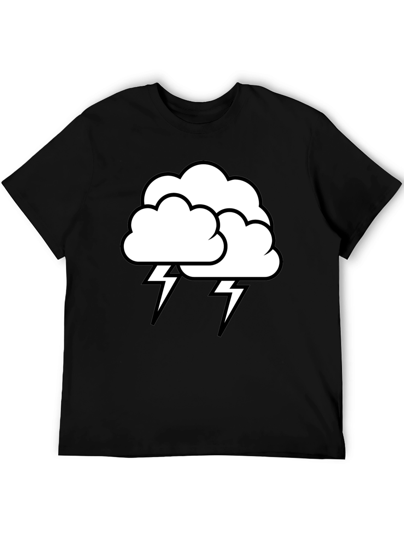 Camiseta Negra Nube Tormenta Rayos Algodón Hombre