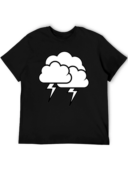 Camiseta Negra Nube Tormenta Rayos Algodón Hombre
