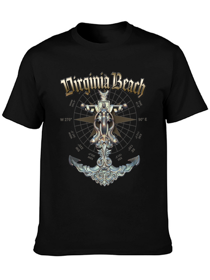Camiseta Negra Diseño Virginia Beach Ancla Náutica