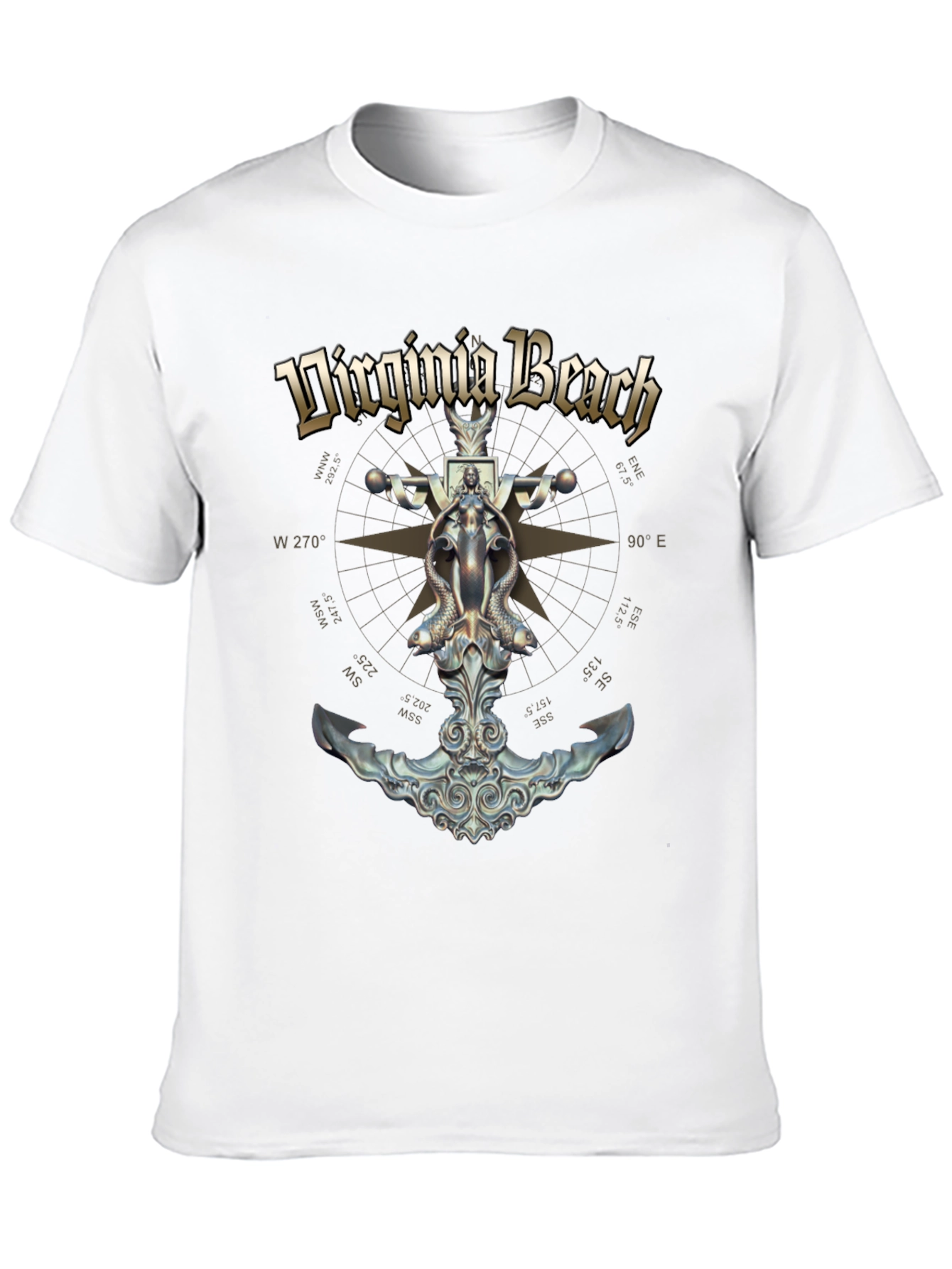 Camiseta Negra Diseño Virginia Beach Ancla Náutica