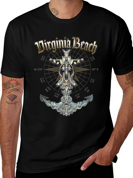 Camiseta Negra Diseño Virginia Beach Ancla Náutica