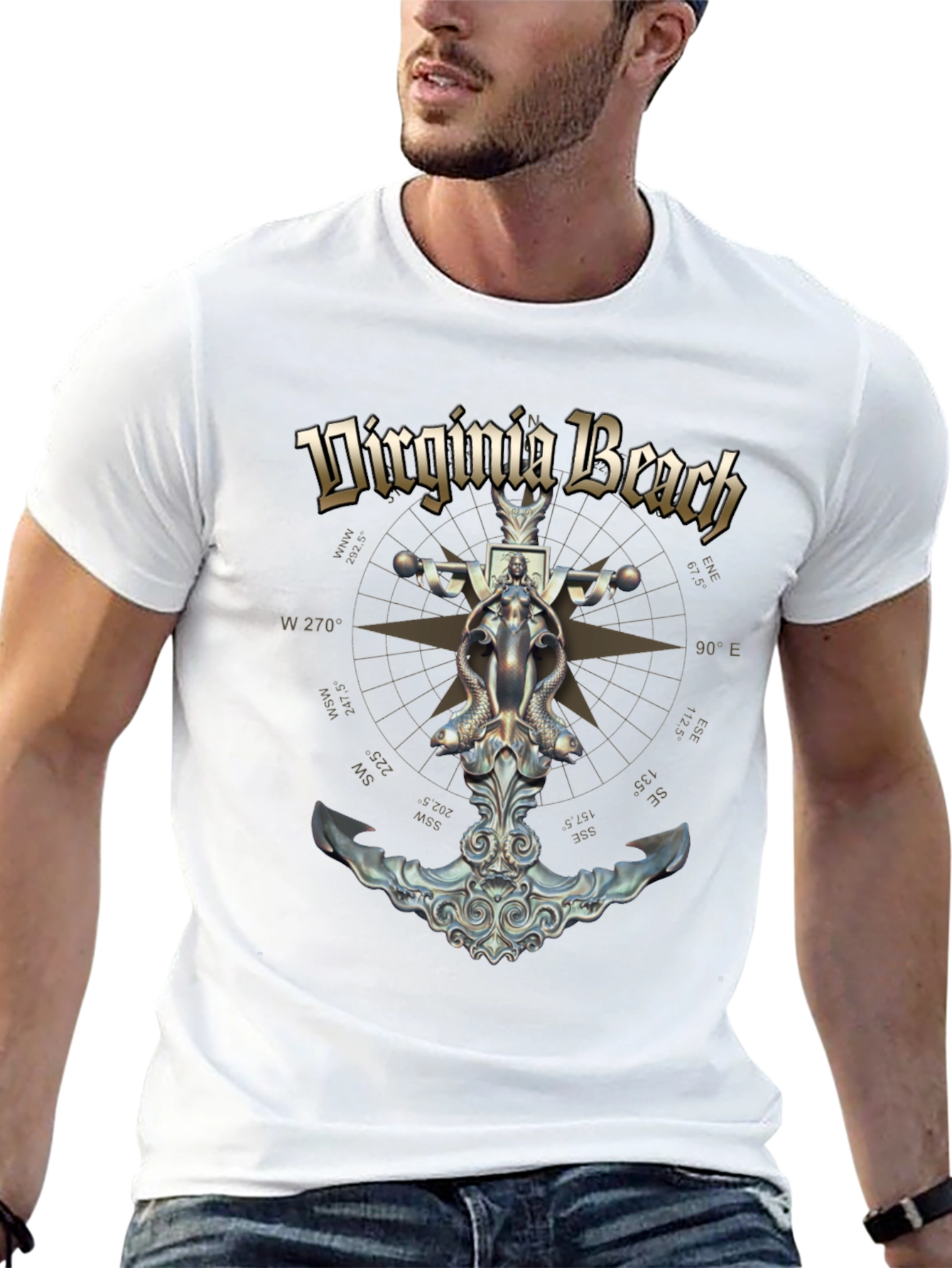 Camiseta Negra Diseño Virginia Beach Ancla Náutica