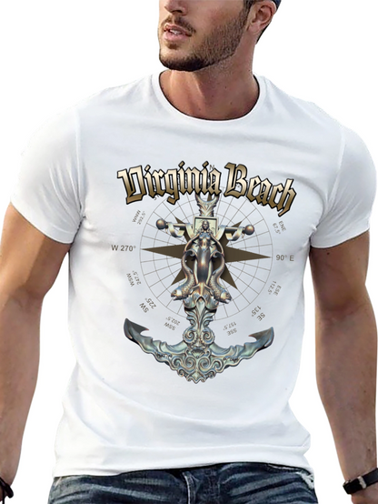 Camiseta Negra Diseño Virginia Beach Ancla Náutica