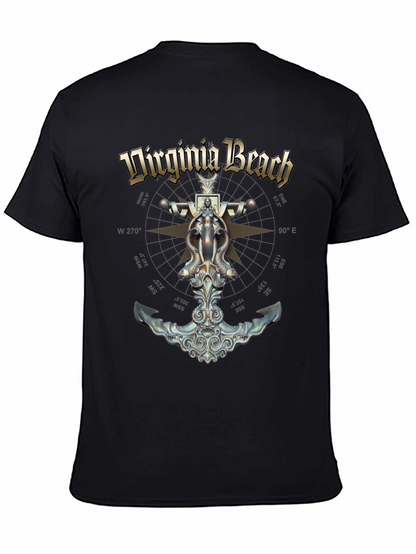 Camiseta Negra Diseño Virginia Beach Ancla Náutica