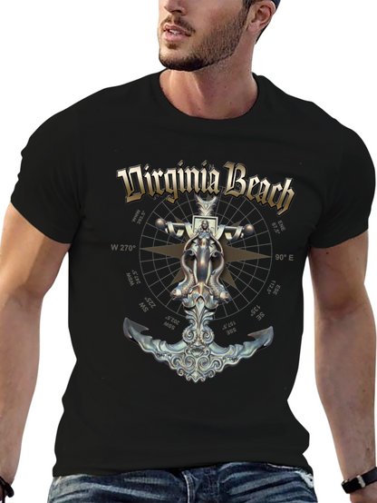 Camiseta Negra Diseño Virginia Beach Ancla Náutica