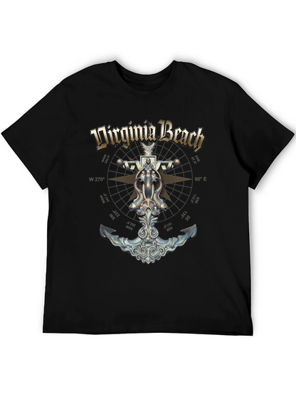 Camiseta Negra Diseño Virginia Beach Ancla Náutica