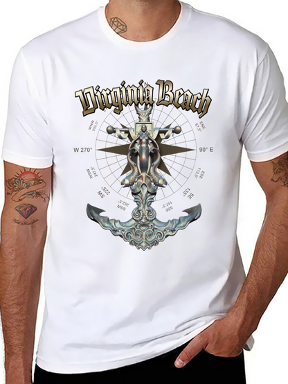 Camiseta Negra Diseño Virginia Beach Ancla Náutica