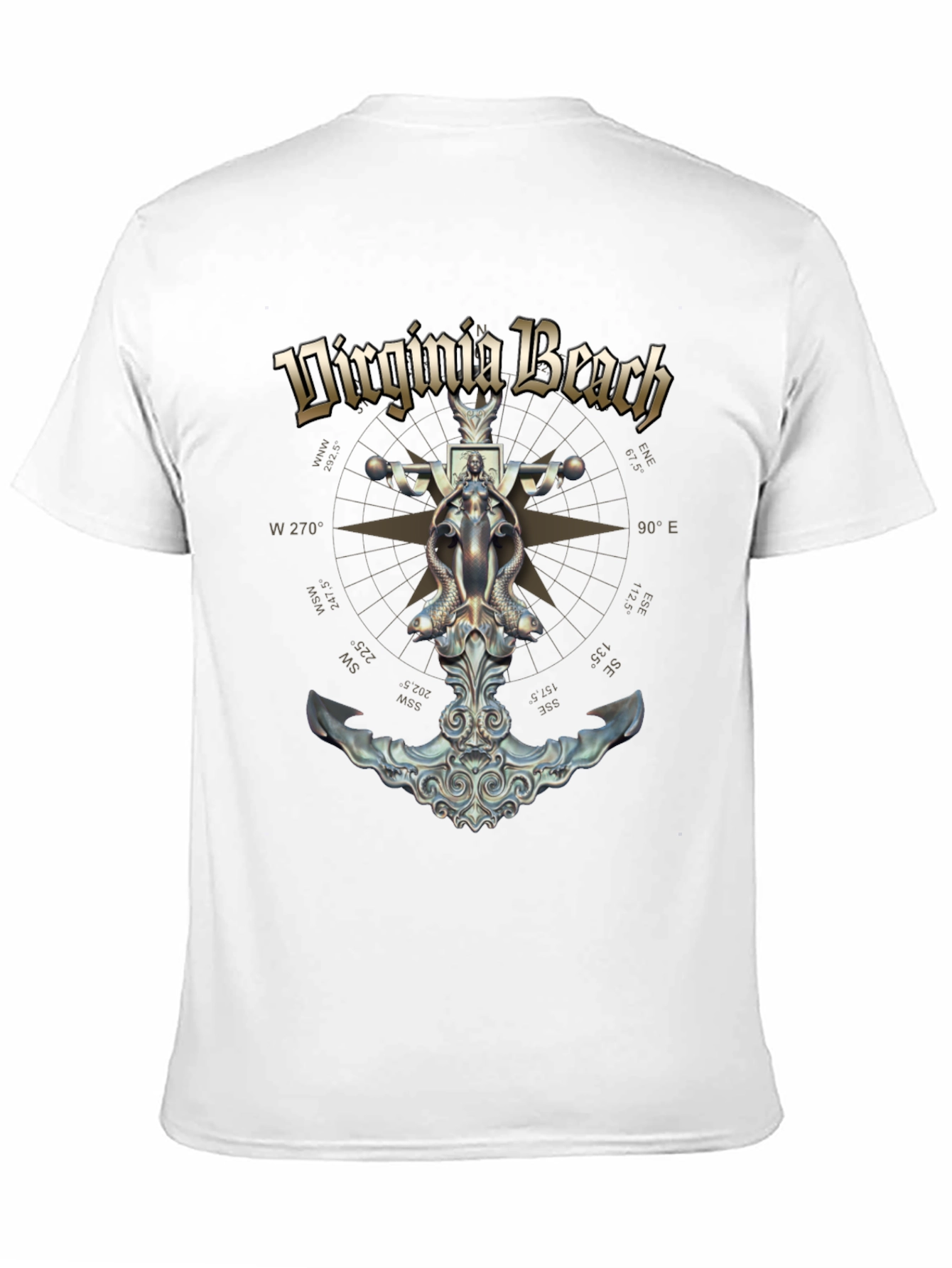 Camiseta Negra Diseño Virginia Beach Ancla Náutica