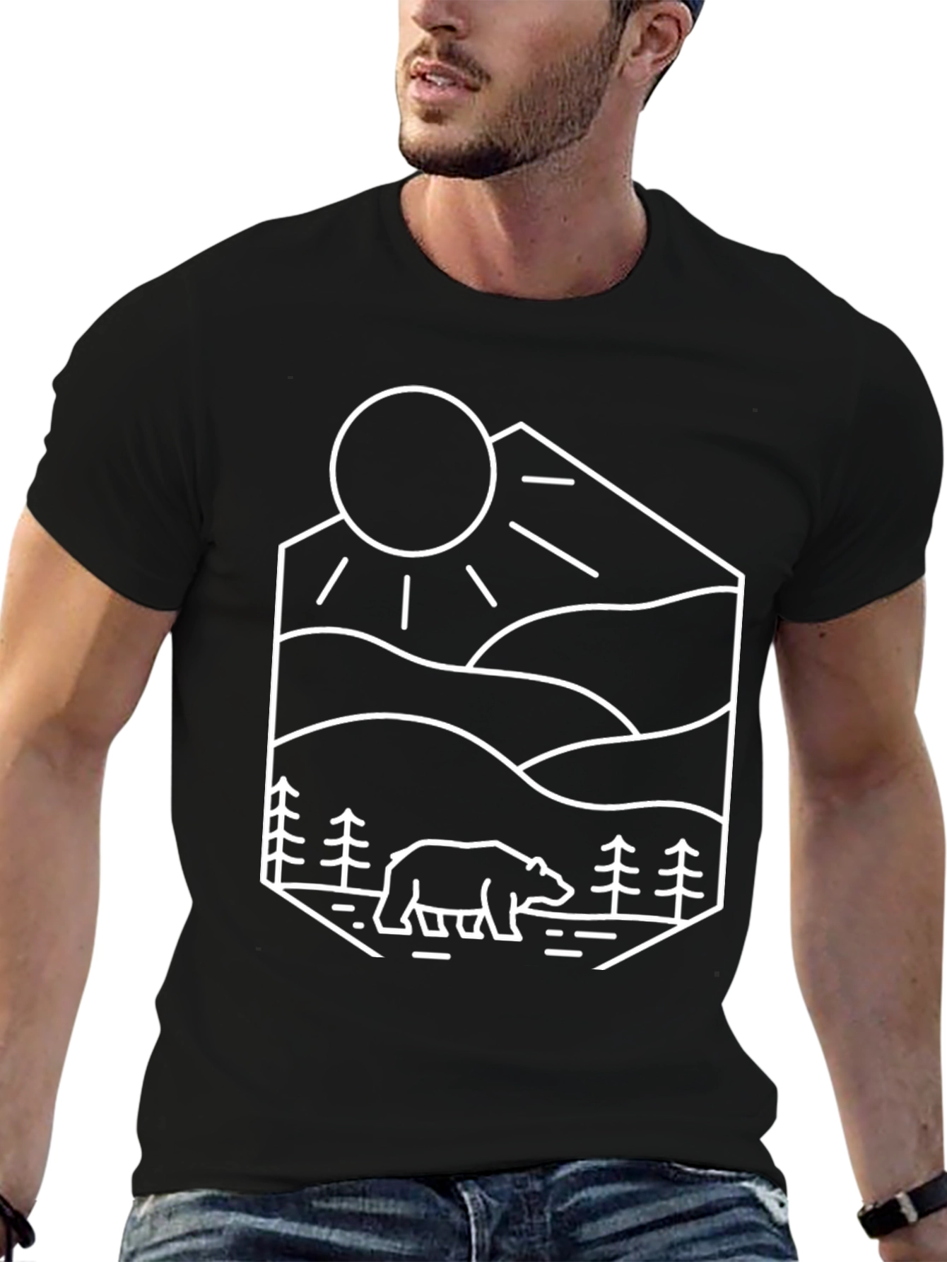 Camiseta Negra Diseño Oso Montaña
