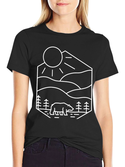 Camiseta Negra Diseño Oso Montaña